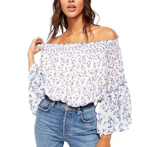 Free People Blouse Rose Valley Top Women Size Large Bohemian Off Shoulder